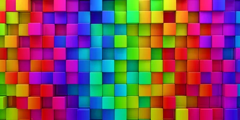 Gordijnen Rainbow of colorful blocks abstract background - 3d render © Leigh Prather