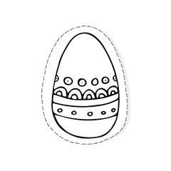 Hand drawn Easter related icon sticker - egg decorated with doodle elements. Vector illustration Cartoon spring holiday concept. Decoration colorful eggs, with cute borders, girly sketch style