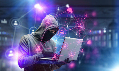 Network security and privacy crime. Mixed media . Mixed media