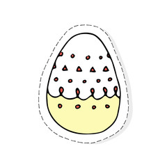 Hand drawn Easter related icon sticker - egg decorated with doodle elements. Vector illustration Cartoon spring holiday concept. Decoration colorful eggs, with cute borders, girly sketch style