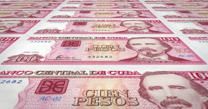 Banknotes of one hundred cuban pesos of central bank of Cuba, cash money, loop