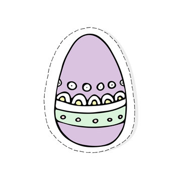 Hand drawn Easter related icon sticker - egg decorated with doodle elements. Vector illustration Cartoon spring holiday concept. Decoration colorful eggs, with cute borders, girly sketch style
