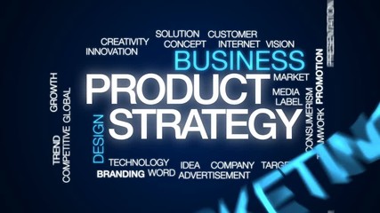 Product strategy animated word cloud, text design animation.
