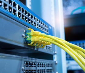 ethernet cable on network switches background