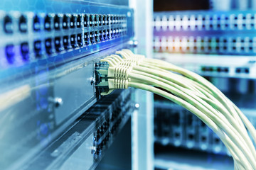 ethernet cable on network switches background