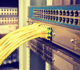 ethernet cable on network switches background