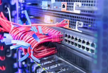 ethernet cable on network switches background