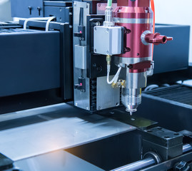 Laser cutting of metal sheet, 3D rendering