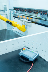 Digital Controller For Robot in Factory. Smart factory industry 4.0 concept.