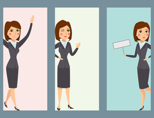 Vector business woman character silhouette standing adult office career posing young girl.