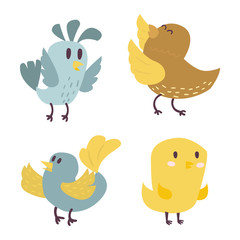 Cute birds vector set illustration cartoon colorful
