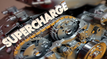 Supercharge Engine Word Turbo Horsepower 3d Illustration