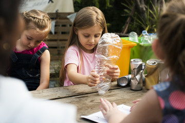 Group of kids classmates learning biology recycle environment