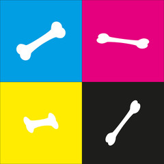 Bone sign illustration. Vector. White icon with isometric projections on cyan, magenta, yellow and black backgrounds.