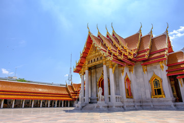 Fototapeta na wymiar Wat Benchamabophit Dusitvanaram is a Buddhist temple in Dusit district of Bangkok, Thailand. Also known as marble temple, it is one of Bangkok's most beautiful temples and a major tourist attraction 