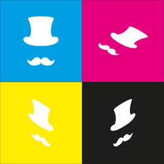 Hipster accessories design. Vector. White icon with isometric projections on cyan, magenta, yellow and black backgrounds.