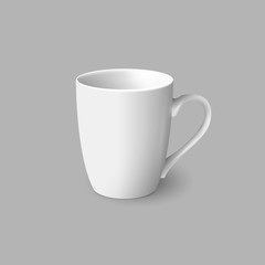 Realistic white coffee cup isolated on grey background