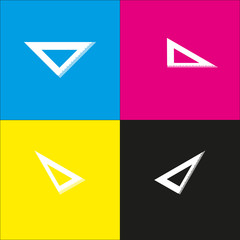 Ruler sign illustration. Vector. White icon with isometric projections on cyan, magenta, yellow and black backgrounds.