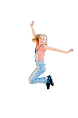 Fototapeta na wymiar Happy girl jumping