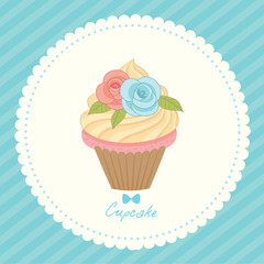 Illustration vector of cupcake decorated to roses for sweet card.