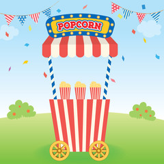 Illustration vector of popcorn cart for party on park background.