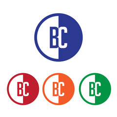 BC initial circle half logo blue,red,orange and green color