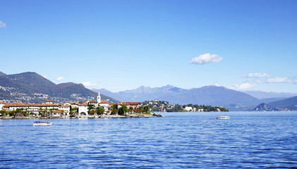 Lago Maggiore and Isola dei Pescatori seen from Stresa town Italy, Europe, end october 2016