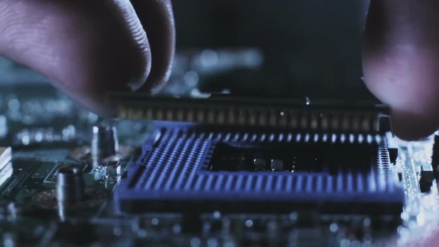 Computer cpu upgrade and diagnosing breakdowns. Maintenance of motherboard component. Pc repair, technician and industry support concept. Electronic engineer of computer technology.