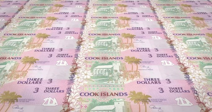 Banknotes of three dollars of Cook Islands rolling, cash money, loop