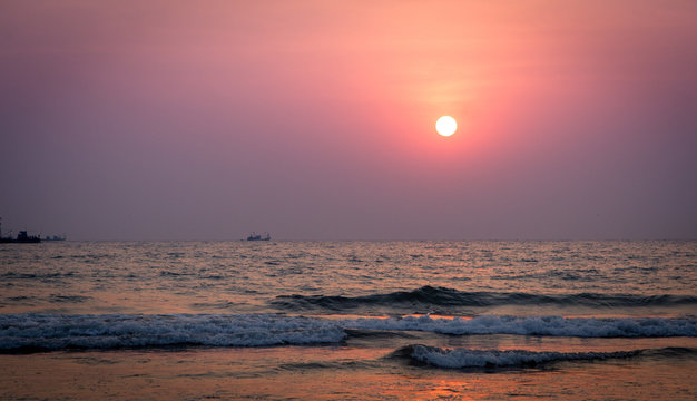 Sunset on the Arabmol beach, North Goa, India