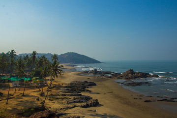 Aerial view of Vagator Beach in North Goa, India