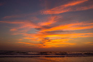Fototapeta na wymiar Amazing sunset at Arambol beach, North Goa, India