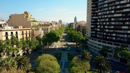 Barcelona major street aerial view, Spain. City traffic