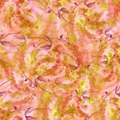 Watercolor Ginger abstract vintage seamless background, pattern. With a vegetative pattern, leaves, stems, flowers, bloom, Twigs, splash of paint. Use in design, fabrics and so on.
Autumn background.