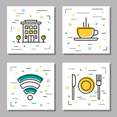 Four hotel service linear icons