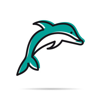 Line Icon - Jumping Dolphin