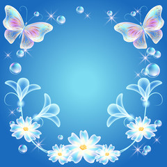Fantasy background with butterflies and flowers