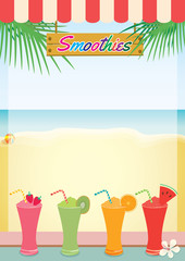 Illustration vector of smoothies summer on beach background for menu board