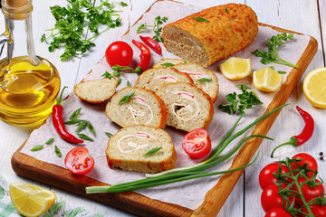 Fototapeta na wymiar Close-up of homemade minced fish loaf