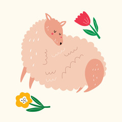 Elegant childish illustration with cute lamb