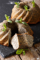 Freshly holiday poppy cakes with mint close up. vertical