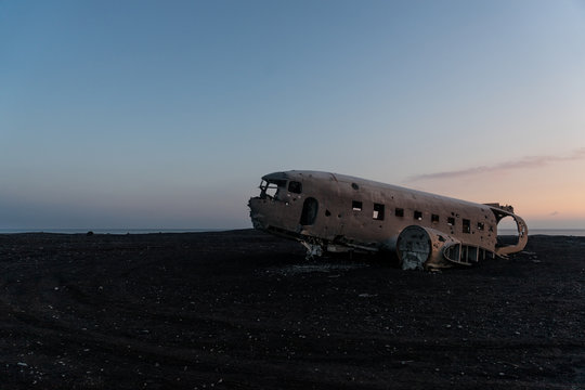 Photo of a crashed military plane in Iceland