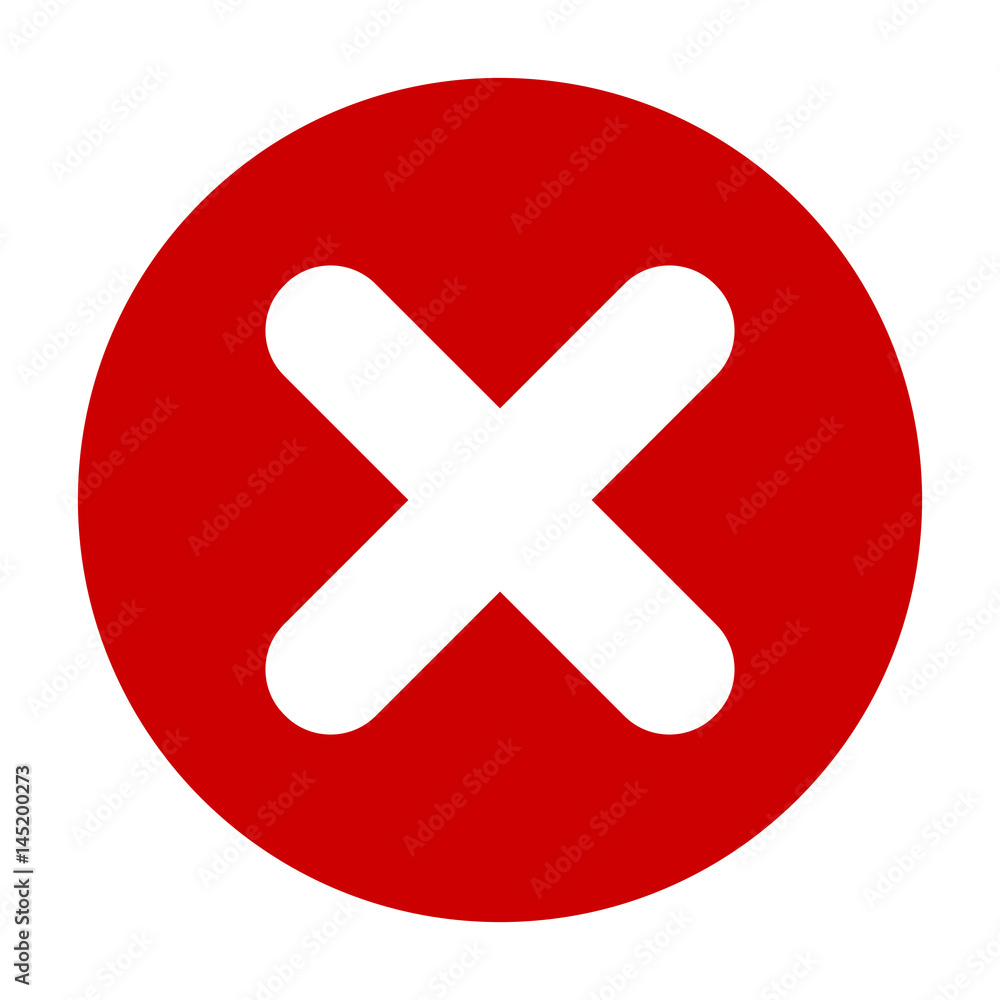 Poster flat round x mark red icon, button. cross symbol isolated on white background. vector illustration. 
