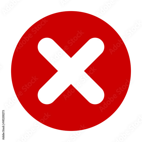 "Flat round X mark red icon, button. Cross symbol isolated on white