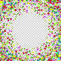 Abstract background with falling multicolored confetti. Empty space for text. Background for holiday cards, greetings.