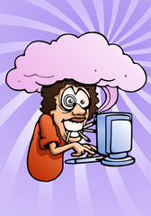 smoking man using computer