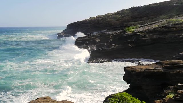 Slow Motion Hawaii, Island Of Oahu Cliffs And Sea, East Oahu Coastline,