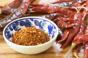 Cayenne pepper spice on wooden table