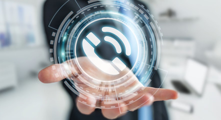 Businessman using hotline customer assistance 3D rendering