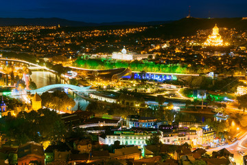 Fototapeta na wymiar Night view of center Tbilisi city. Georgia